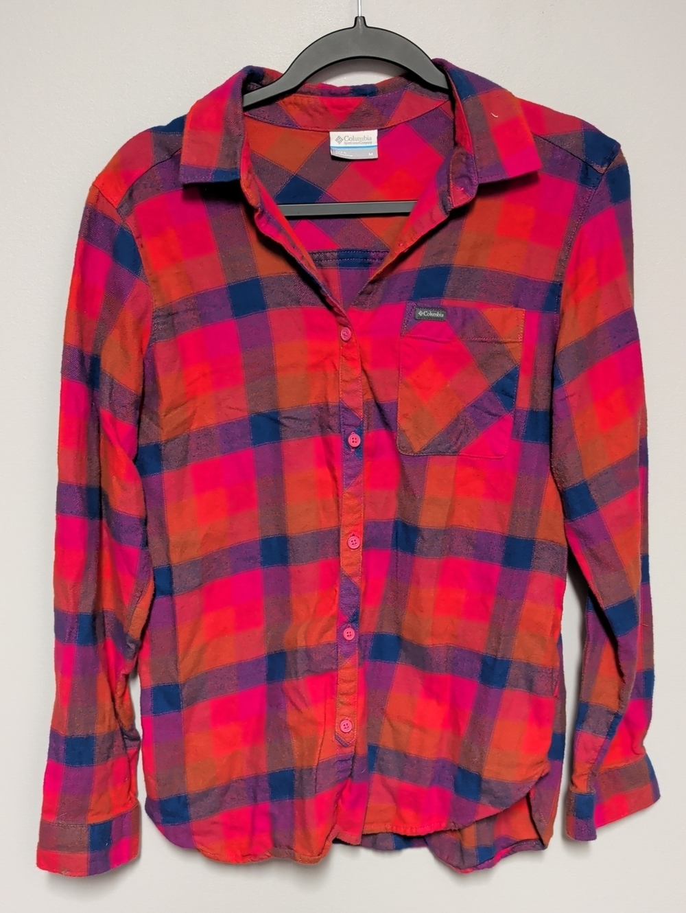 Columbia Pink Orange Blue Plaid Button-Down Shirt